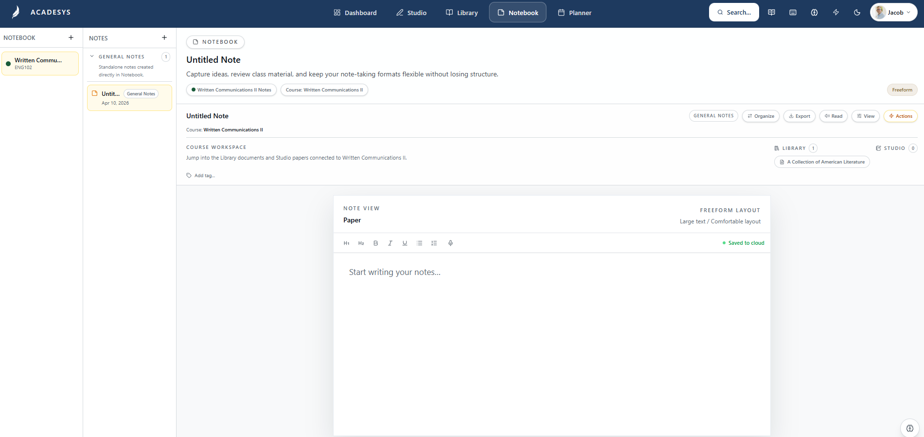 Acadesys Notebook screenshot